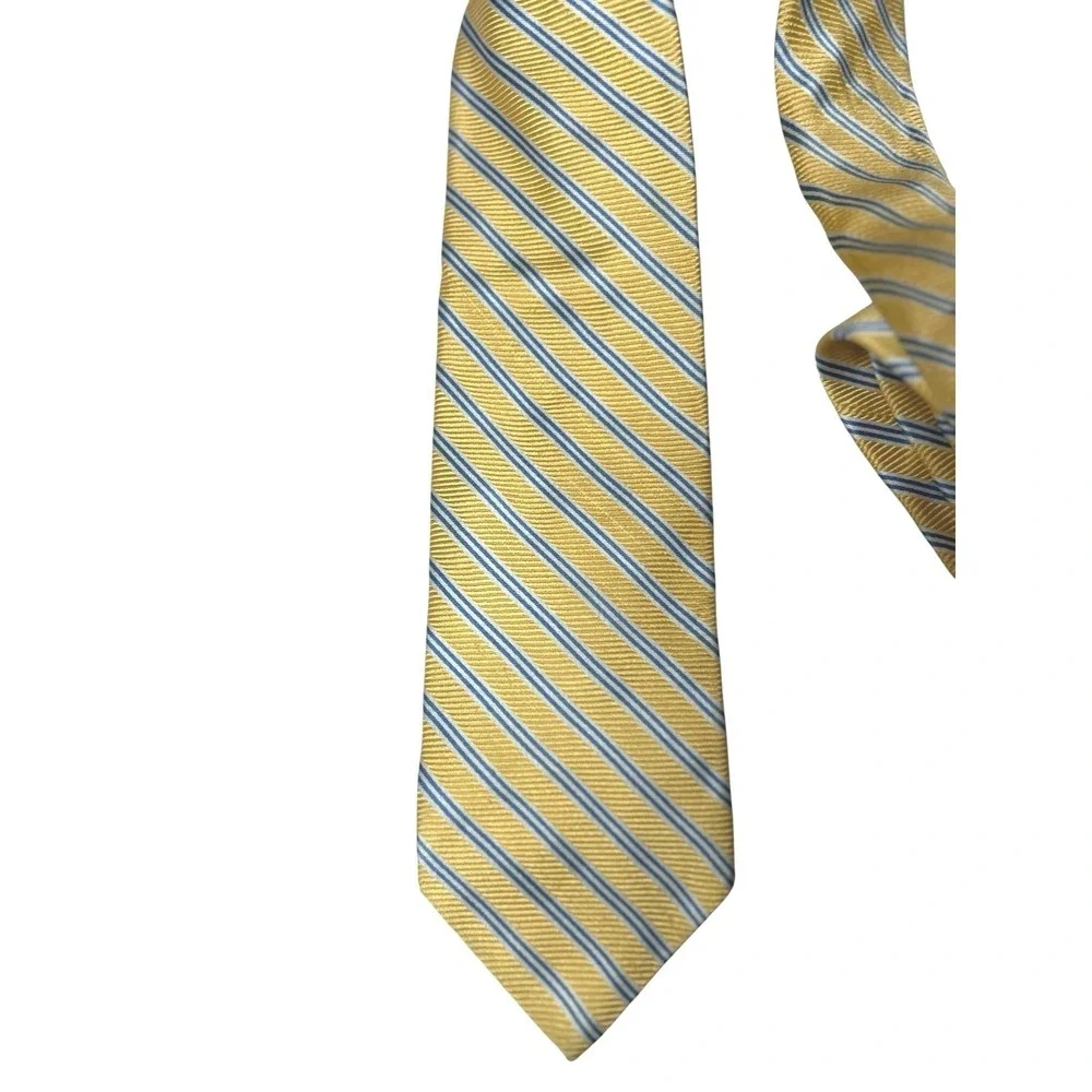 Brooks Brothers Classic Tie Yellow Blue Repp Stripe Silk Made USA Preppy Derby